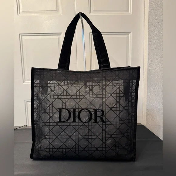 Dior Oblique Velvet Logo Geometric Large Mesh Tote - Black - GWP - New - Picture 3 of 11